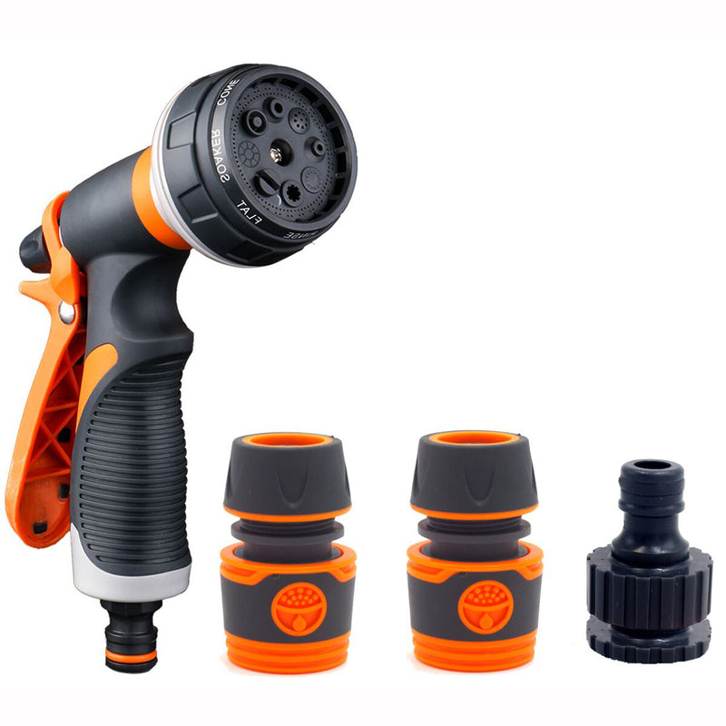 Garden Irrigation Water Gun Kit with 3 Connector 8 Pattern Sprayer Nozzle House Cleaning Sprinkler
