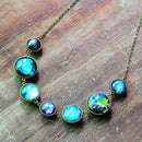 Cosmic Star Time Gem Double-Sided Glass Bracelet Necklace Jewelry Set