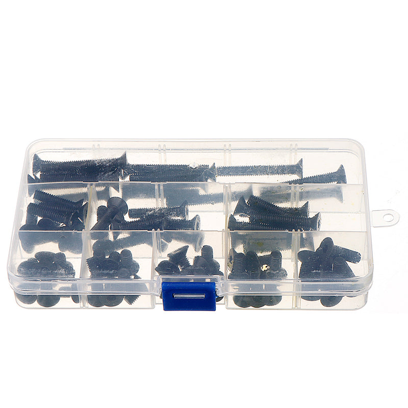 Suleve M6CH1 80Pcs M6 Carbon Steel Screw Hex Socket Flat Head 10.9 Grade 10-45mm Bolt Assortment