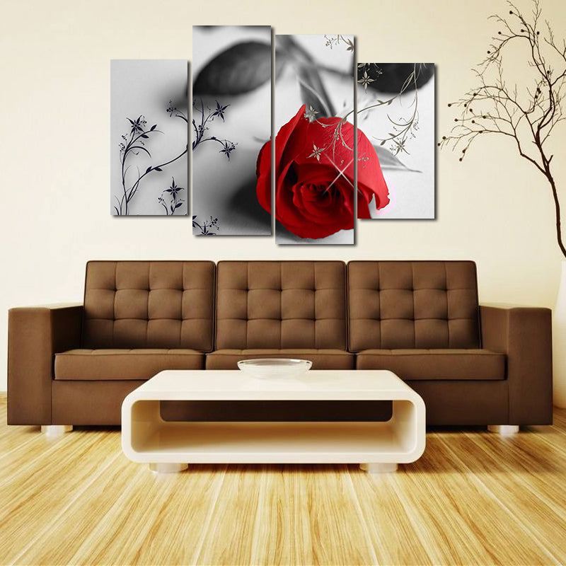 Miico Hand Painted Four Combination Decorative Paintings Botanic Rose Wall Art For Home Decoration