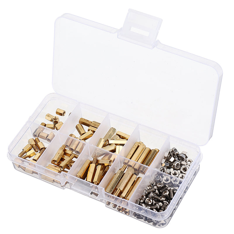Suleve M3BH9 180Pcs M3 Male-Female Brass Hex Column Standoff Support Spacer Pillar Stainless Steel Screws Nuts for PCB Board
