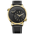 MINI FOCUS MF0035G Two Time Zones Display Men Watch Genuine Leather Strap Quartz Watches