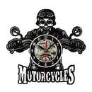 Motorcycles Skull Vinyl Record Wall Clock With LED Illumination Motorbike Biker Skull Wall Hanging Decorative Lighting