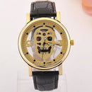 Hollow-out Skull Real Belt Quartz Watch Fashion Double-sided Vintage Men Women Watch
