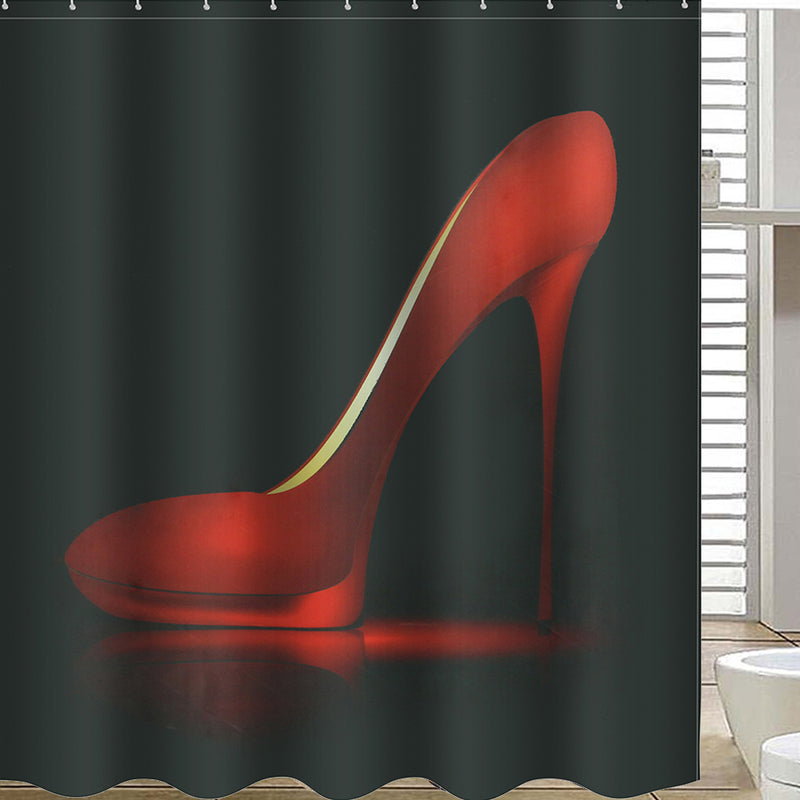 High Red Heels Black Waterproof Bathroom Shower Curtain Liner Polyester Fabric Bathroom Curtain & 12 Hooks