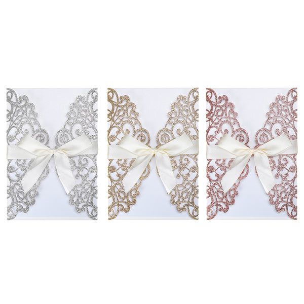 10Pcs Wedding Invitation Greeting Cards Laser Cut Party Invitations with Brown Kraft Card Inser