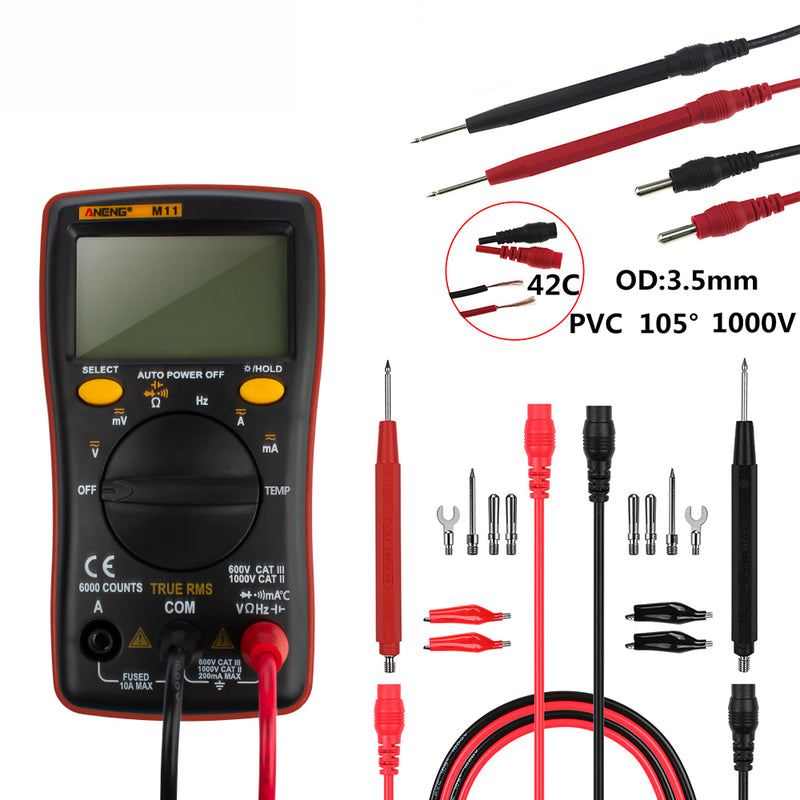 ANENG M11 Auto Digital Multimeter Backlight 6000 Counts AC/DC Transform Ohm Ammeter Resistance Battery Capacitance Temperature Test with Lead Set