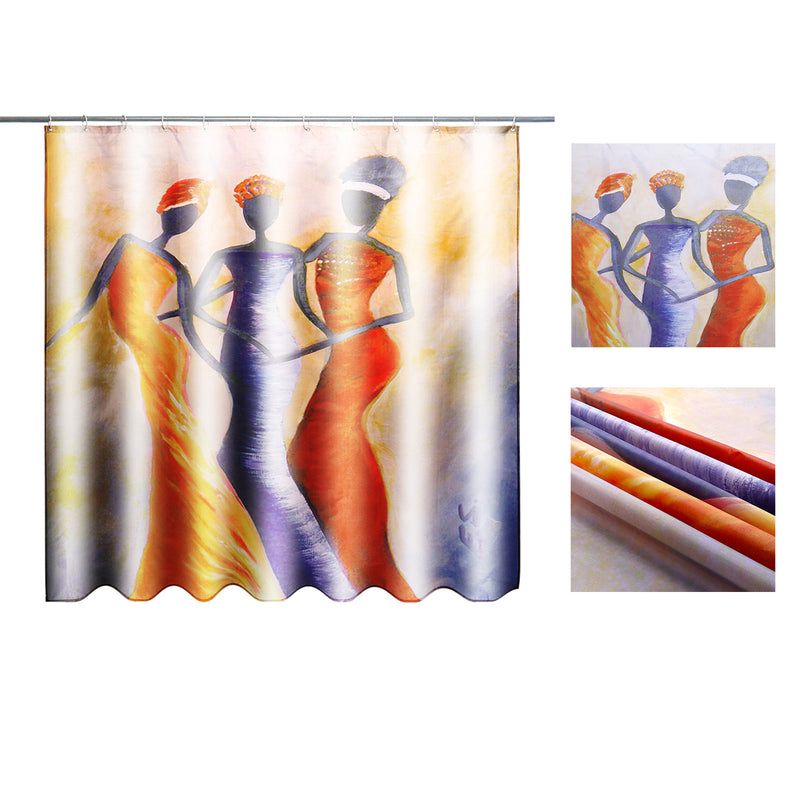 150cm/180cm Polyester Waterproof Bathroom Hanging Bath Shower Curtains with 12 Hooks