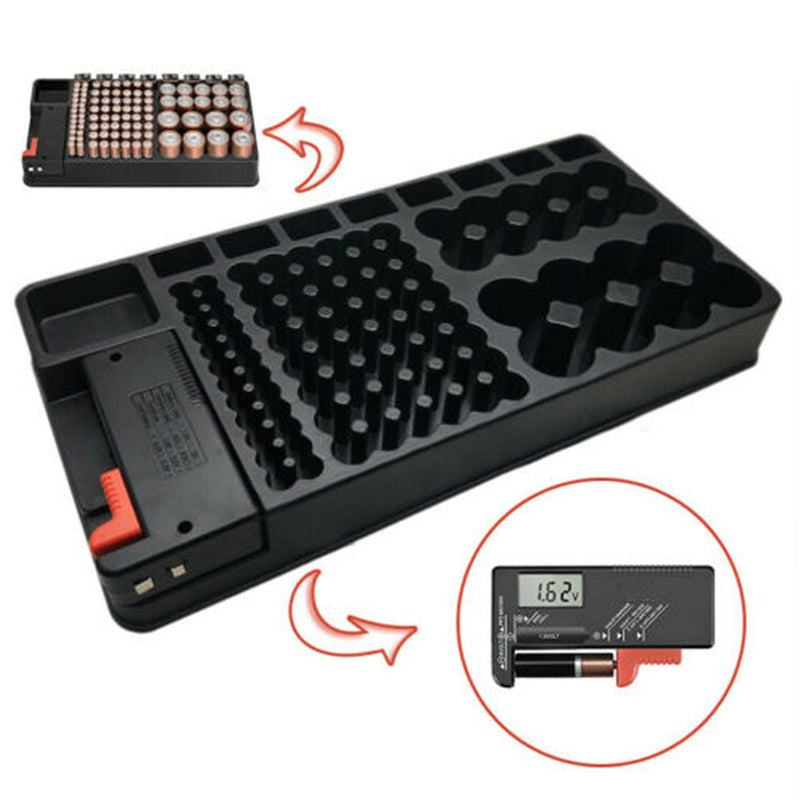 35x18x5cm Battery Storage Box Case Organizer Holder Rack with Battery Tester