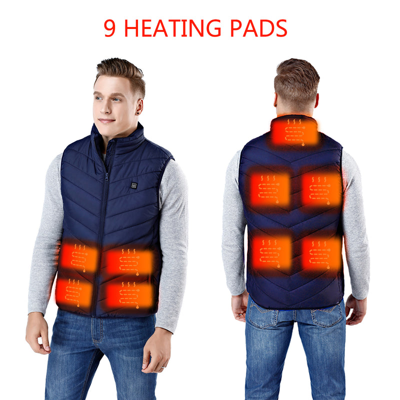 9 HeatingPads Blue USB Men Women Electric Heated Vest Jacket Coat Washable Warm