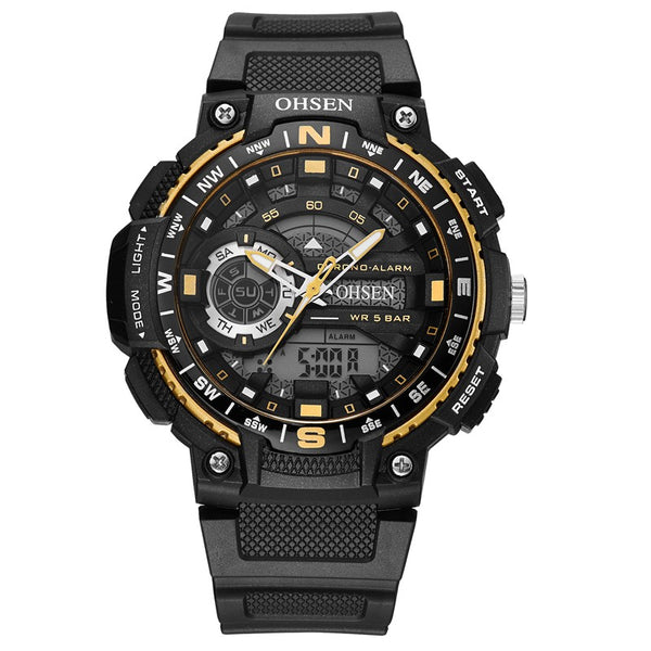 OHSEN AD1705 Digital Watch Dual Display Multifunction LED Sport Swimming Men Watch
