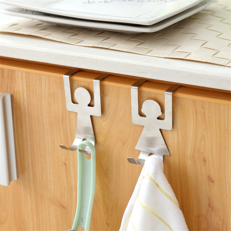 Creative 2pcs Hooks Stainless Steel Lovers Shaped Hook Kitchen Hanger Clothes Storage Rack Tool Home Storage