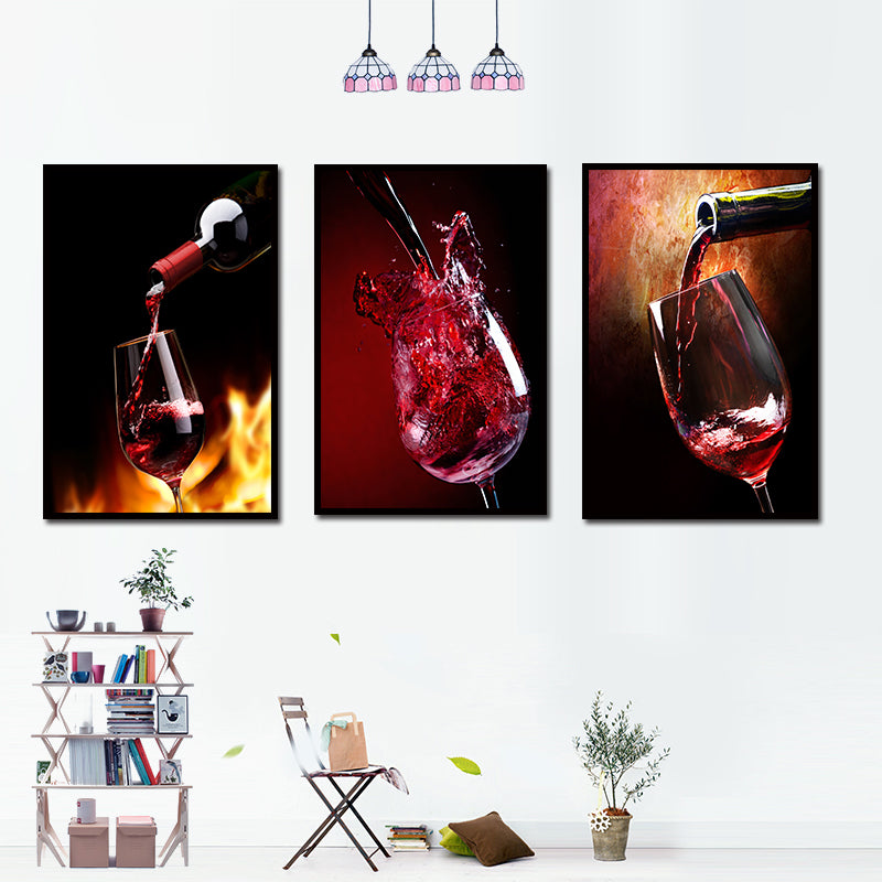 Miico Hand Painted Three Combination Decorative Paintings Red W-ine Glass Wall Art For Home Decoration