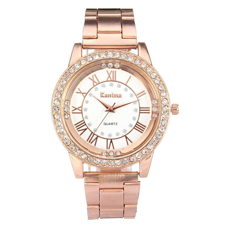 Men Women Crystal Rhinestone Plated Stainless Steel Analog Quartz Wrist Watch With Logo