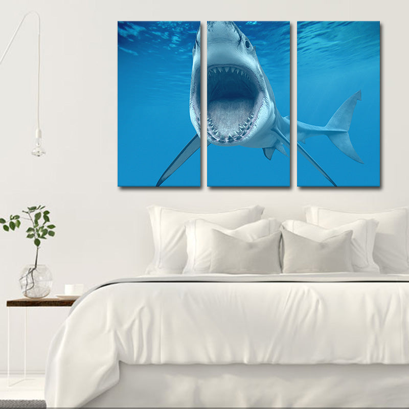 Miico Hand Painted Three Combination Decorative Paintings  White Shark Wall Art For Home Decoration