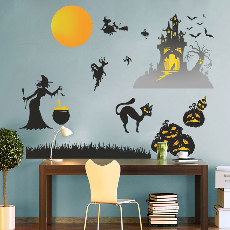 Miico FX6312 2Pcs Halloween Sticker Wall Sticker for Living Room Show Window Decoration- Witch