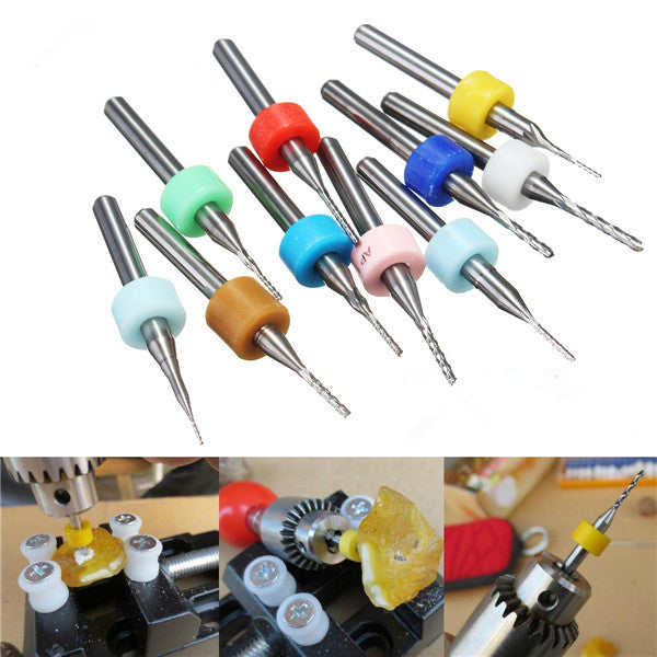 10pcs 0.5-1.4mm Carbide End Mill Set PCB Cutter 3.175mm Shank CNC Engraving Bit