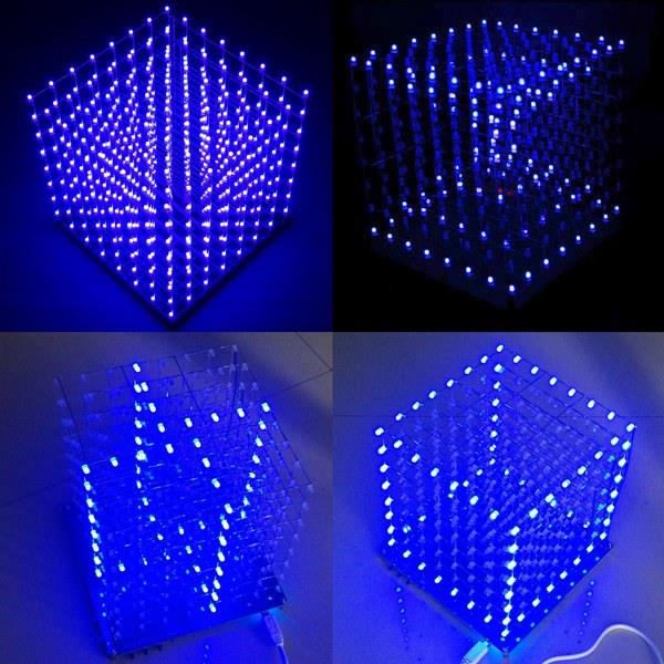 Geekcreit 8x8x8 LED Cube 3D Light Square Blue LED Flash Electronic DIY Kit