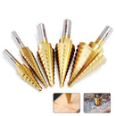 Drillpro 5pcs HSS Titanium Pagoda Drill Set Ladder Drill 1/4&3/8&1/2 Inch Round Shank Step Drill Bit