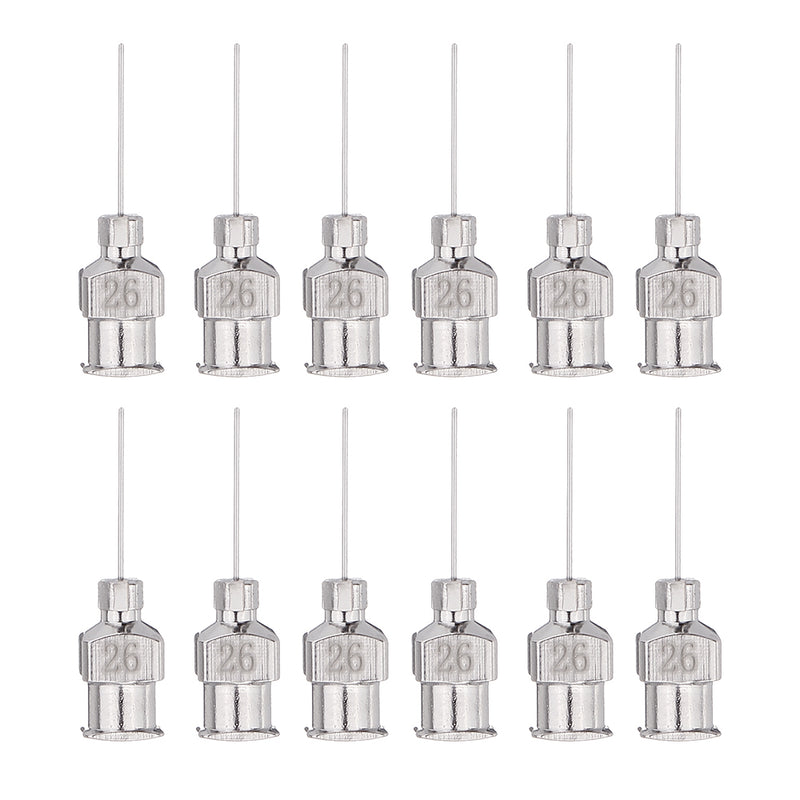 12Pcs/Set 1/2'' Stainless Steel Blunt Tip Dispensing Needle Luer Lock for Syringe Refilling and Measuring Liquid Industrial Glue Applicator