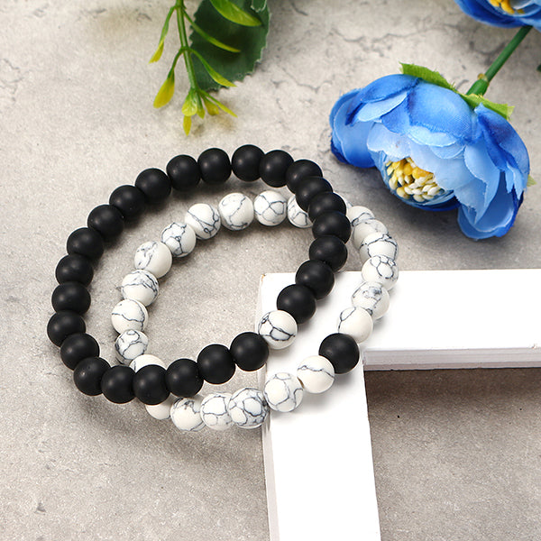 2 Pcs White Turquoise Handmade Energy Beaded Bracelet Couple Chain for Men Women
