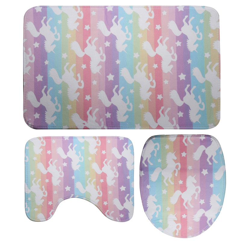 3Pcs /Set Washable Anti-Slip Bathroom Mats Set Shower Floor Toilet Rug Carpet Unicorn