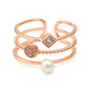 Multilayer Micro Zircon Artificial Pearl Inlaid Personality Ring