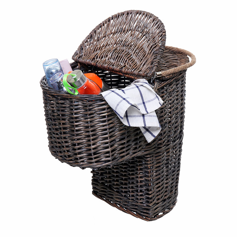 Wicker Handwoven Stair Step Storage Box Basket Baskets Container Carry With Handle