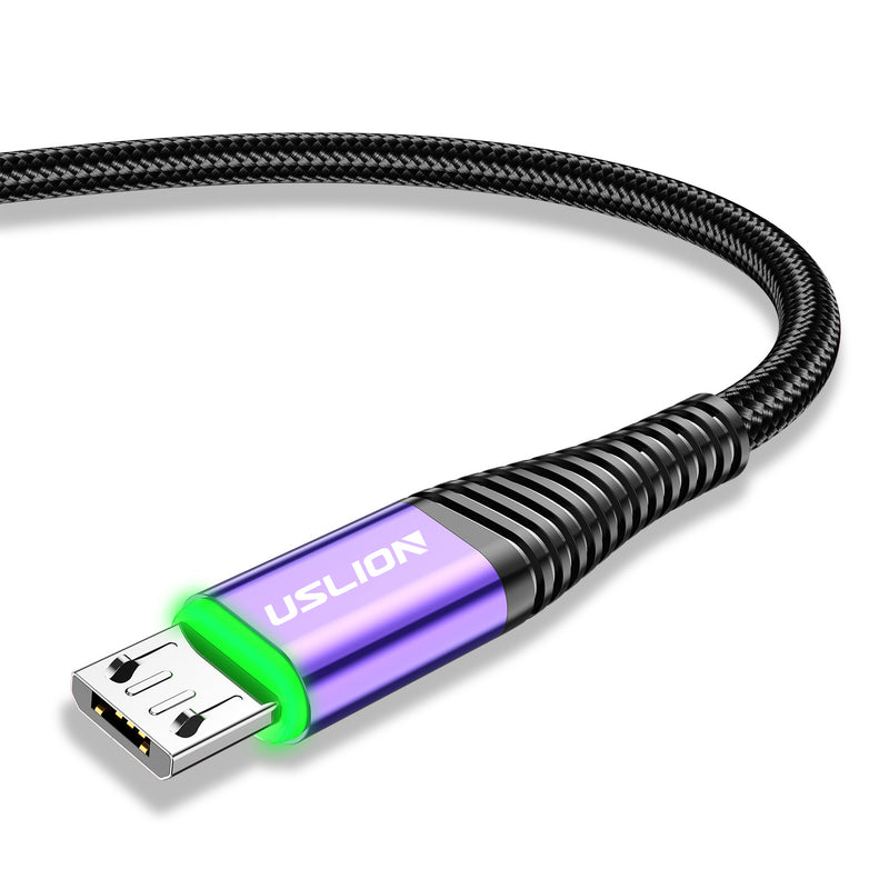 USLION US0127 3A LED Nylon Micro USB Fast Charging Data Cable for Samsung S6 S7 HUAWEI Xbox Xiaomi Redmi 6 7 LG Nokia