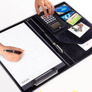 Model C Business Office Information Holder With 12-bit Calculator And Notebook Board Clip A4 Leather Manager Clip Folder Black