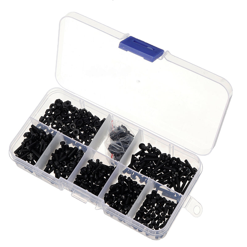 Suleve M2.5NP1 500Pcs M2.5 Nylon Screw Bolt Black Round Cross Screw Hex Nut Spacer Nylon PCB Assortment
