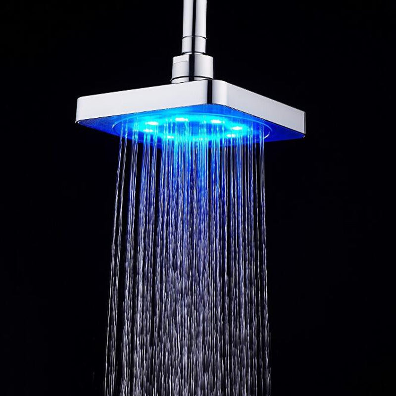 360 Adjustable 6 Inch LED Light Square Rain Shower Head Stainless Steel 3 Color Changing Temperature Control Bathroom Showerhead