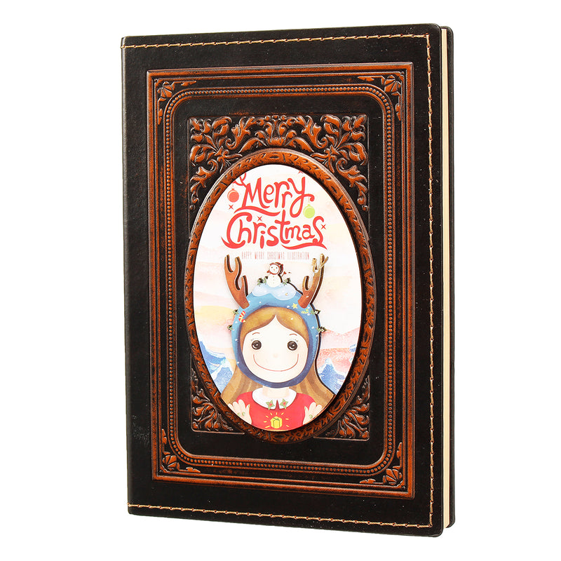 European Retro 3D Embossed PU Notebook Santa Claus King Alexander Little Girl Pattern A5 Notepad