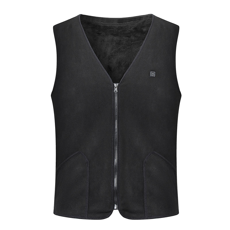 Intelligent Winter Electric Heated USB Sleeveless Waistcoat Heating Jacket Temperature Control Full Zipper Black