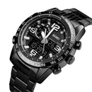 SKMEI 1453 Luxury Men Stopwatch Calendar Sport Stainless Steel Dual Disaplay Digital Watch