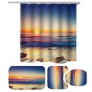 Waterproof Shower Curtain Non-Slip Rug Three Set  Bathroom Decor Blue Ocean Sunset