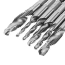Drillpro 6pcs 1/8-3/8 Inch BSW Thread HSS Combination Drill Tap Bit Set Hex Shank Deburr Countersink Bits