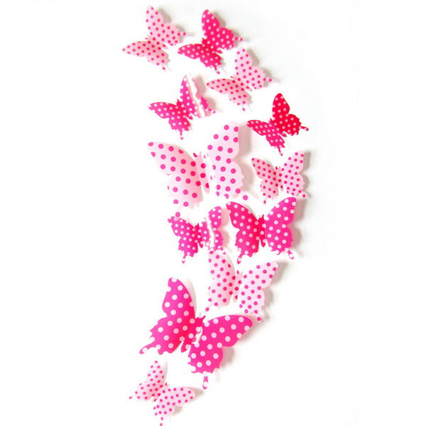 12Pcs Creative Butterfly Wall Stickers Shiny Porcelain Pattern 3D Butterfly Sticker Home Wall Decor