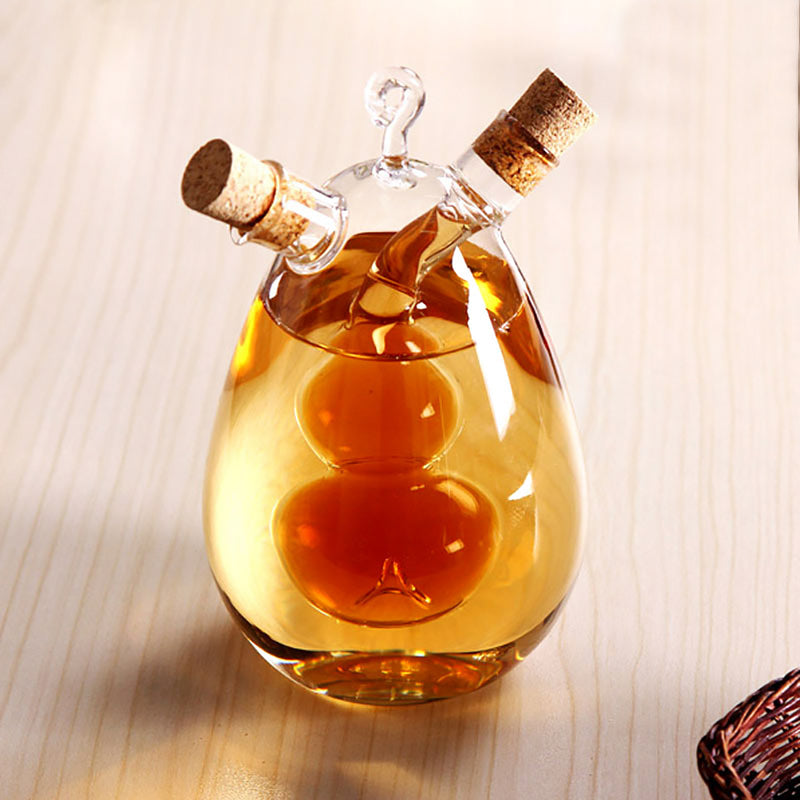 2 IN 1 Olive Oil Dispenser 2 Outlet Clear Glass Bottle Filler Kitchen Soy Sauce Vinegar Storage Container