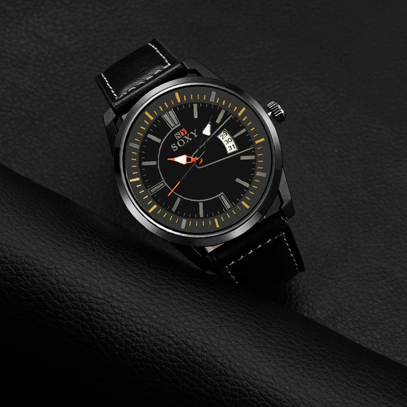 SOXY 0100 Ultra Thin Fashion Style Men Watch Leather Strap Quartz Wristwatches