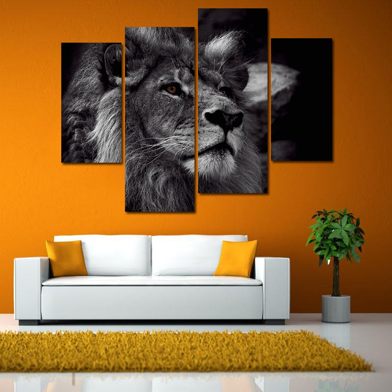 Miico Hand Painted Four Combination Decorative Paintings Lion Head Wall Art For Home Decoration