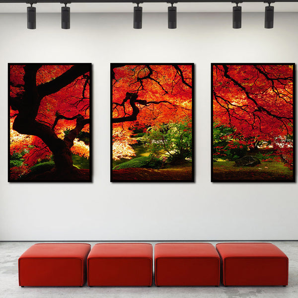 Miico Hand Painted Three Combination Decorative Paintings Maple Tree Wall Art For Home Decoration