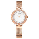 DOM G-1279 Crystal Casual Style Ladies Wrist Watch Mesh Steel Band Quartz Watch