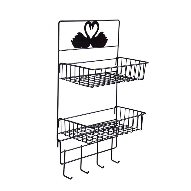 2 Layers Adhesive Wall Shelf Iron Keys Hanging Storage Rack Home Kitchen Door Organizer