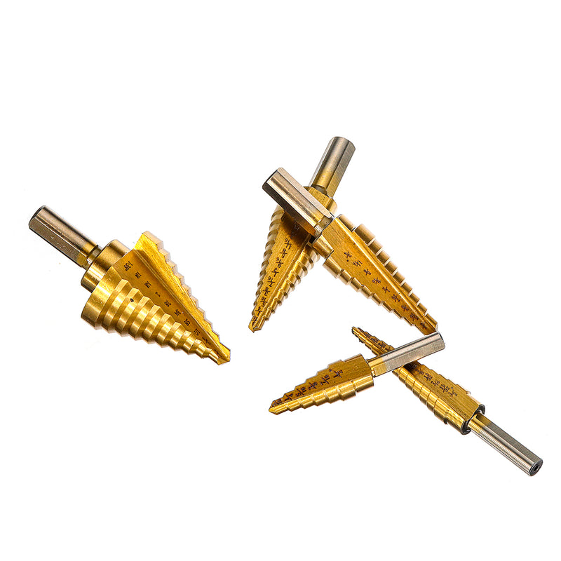 6Pcs Titanium Drill Bit Set Steel Step Drill Bits Cone Multiple Hole 50 Sizes with Case Kit