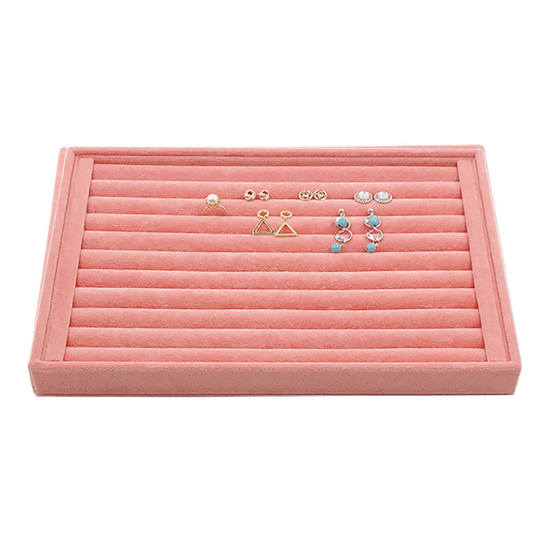 Velvet Jewelry Display Stand Tray Pink Brooch Ring Earring Holder Organizer Rack