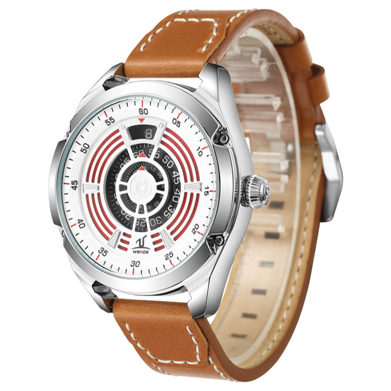 WEIDE UV1701 Unique Design Men Wrist Watch Leather Strap Casual Style Quartz Watch