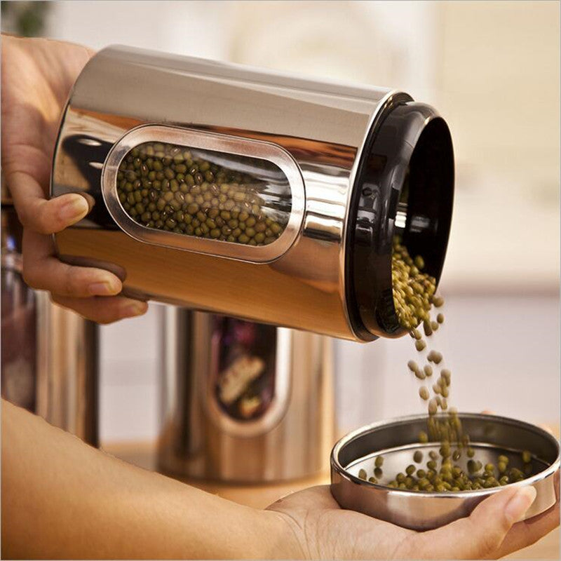 3Pcs Stainless Steel Tea Coffee Sugar Canisters Kitchen Storage Container