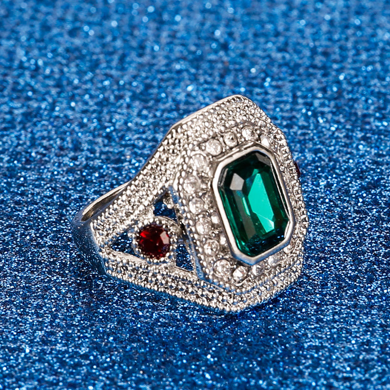 European And American Alloy Inlaid Satellite Stone White Diamond Silver Plated Ring