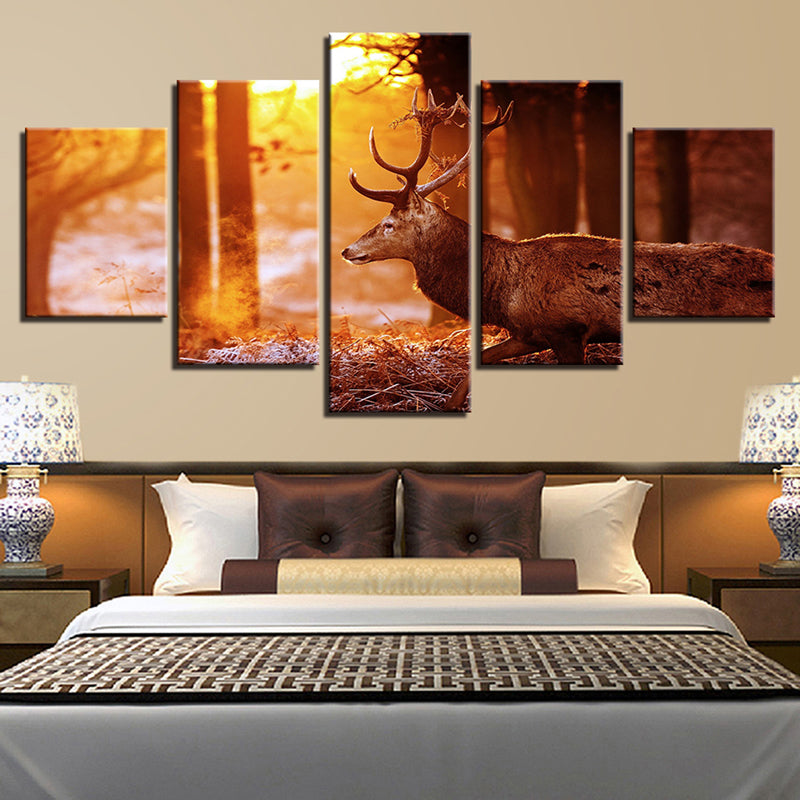 HD spray painting wall painting 5 pieces forest elk paints pictures canvas home decorations painting mural